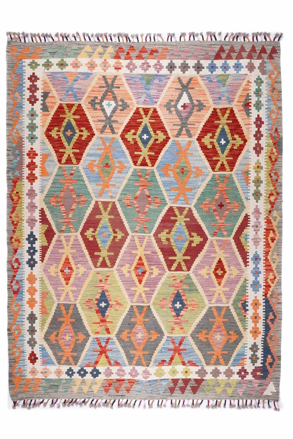Unique Colorful Wool Rugs Handwoven Kilim 6x5 ft Area Type