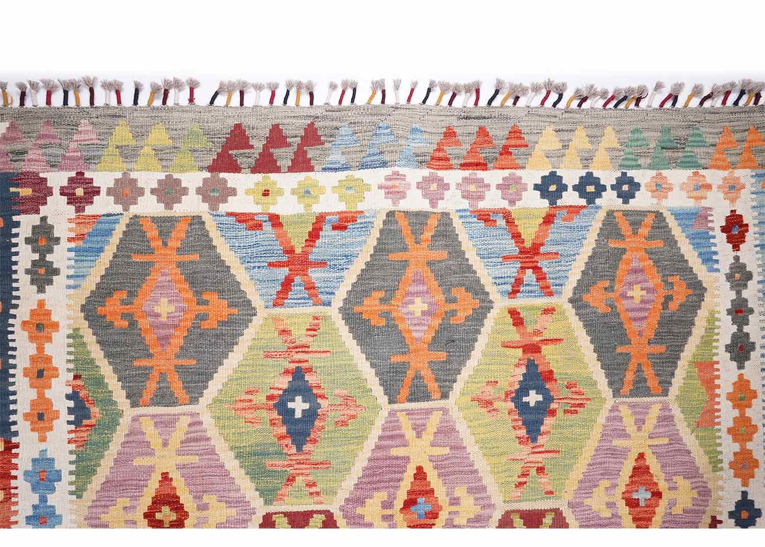 Unique Colorful Wool Rugs Handwoven Kilim 6x5 ft Area Type