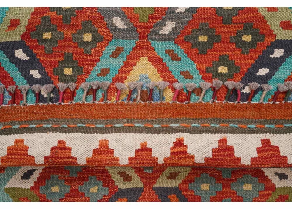 Wool and Wool Geometric Pattern 6x3 Entry Rug Handwoven Kilim