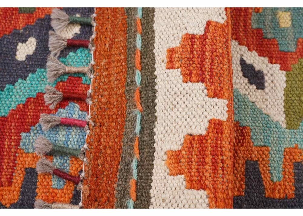 Wool and Wool Geometric Pattern 6x3 Entry Rug Handwoven Kilim