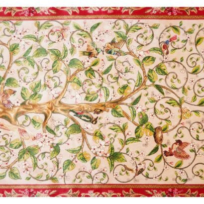 Beige-Red Tree Area Rug Medallion 3.2x4.9 ft Bamboo Silk - Rugs 1