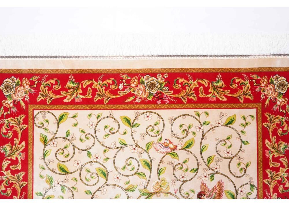 Beige-Red Tree Area Rug Medallion 3.2x4.9 ft Bamboo Silk - Rugs 1