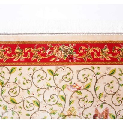 Beige-Red Tree Area Rug Medallion 3.2x4.9 ft Bamboo Silk - Rugs 1