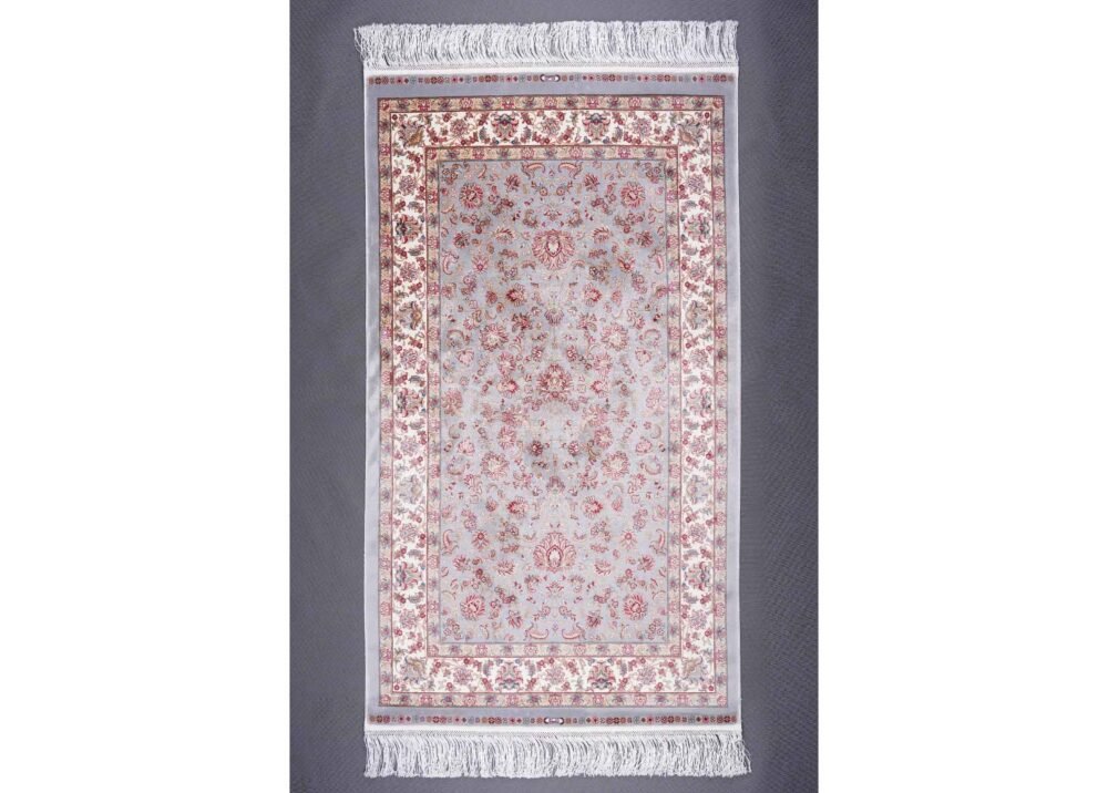 Grey and Beige Area Rug 4.9x2.9 ft Medallion Bamboo Silk - Rugs 1