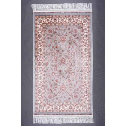 Grey and Beige Area Rug 4.9x2.9 ft Medallion Bamboo Silk - Rugs 1