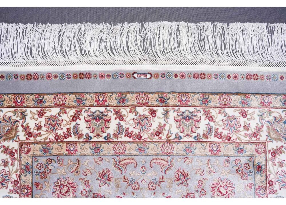 Grey and Beige Area Rug 4.9x2.9 ft Medallion Bamboo Silk - Rugs 1