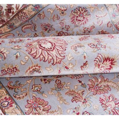 Grey and Beige Area Rug 4.9x2.9 ft Medallion Bamboo Silk - Rugs 1
