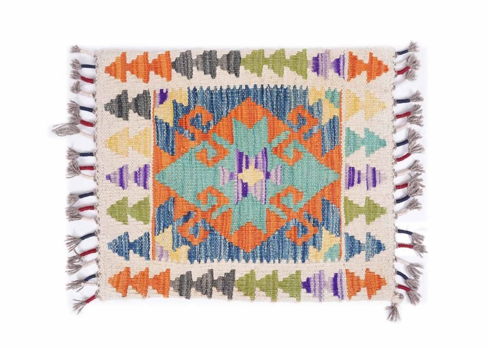 Handwoven Pillow Cushion: Colorful Wool Kilim 1.4x1.7 ft
