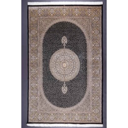 High Quality Medallion Gold and Black Rug 9.8x6.5 ft Bamboo Silk - Rugs 1