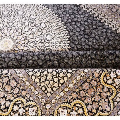 High Quality Medallion Gold and Black Rug 9.8x6.5 ft Bamboo Silk - Rugs 1