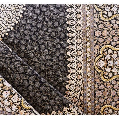 High Quality Medallion Gold and Black Rug 9.8x6.5 ft Bamboo Silk - Rugs 1