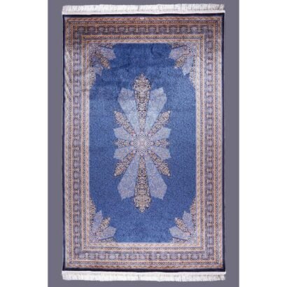 Large Blue Area Rug Oriental Medallion 6.5x9.8 ft Bamboo Silk - Rugs 1