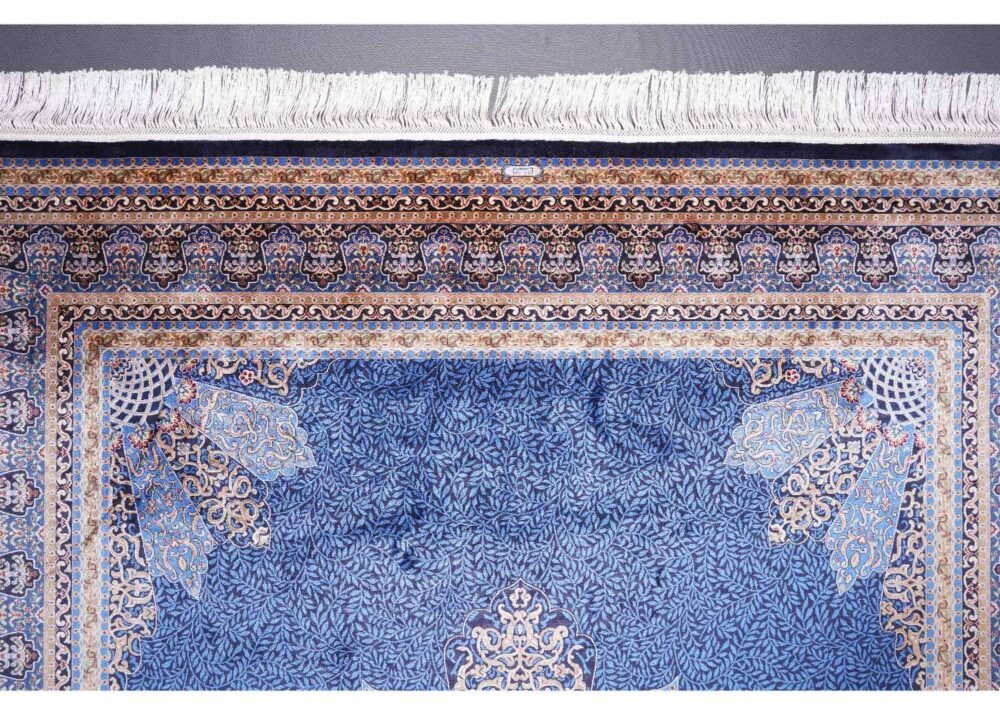 Large Blue Area Rug Oriental Medallion 6.5x9.8 ft Bamboo Silk - Rugs 1