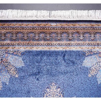 Large Blue Area Rug Oriental Medallion 6.5x9.8 ft Bamboo Silk - Rugs 1