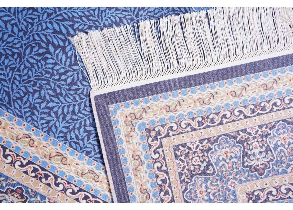 Large Blue Area Rug Oriental Medallion 6.5x9.8 ft Bamboo Silk - Rugs 1