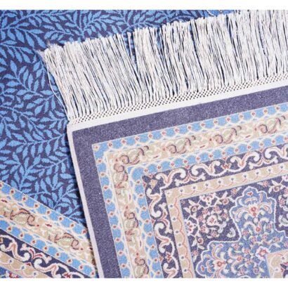 Large Blue Area Rug Oriental Medallion 6.5x9.8 ft Bamboo Silk - Rugs 1