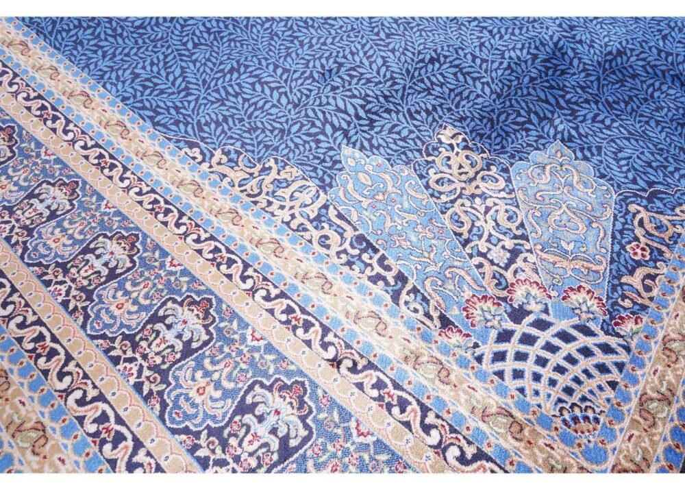 Large Blue Area Rug Oriental Medallion 6.5x9.8 ft Bamboo Silk - Rugs 1