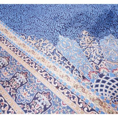 Large Blue Area Rug Oriental Medallion 6.5x9.8 ft Bamboo Silk - Rugs 1