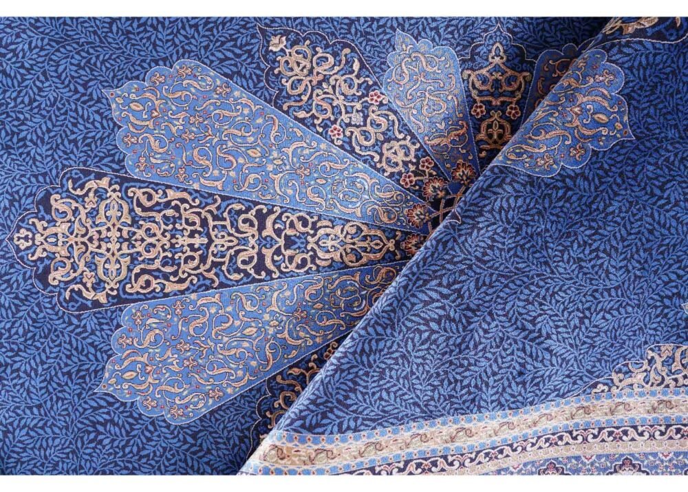 Large Blue Area Rug Oriental Medallion 6.5x9.8 ft Bamboo Silk - Rugs 1