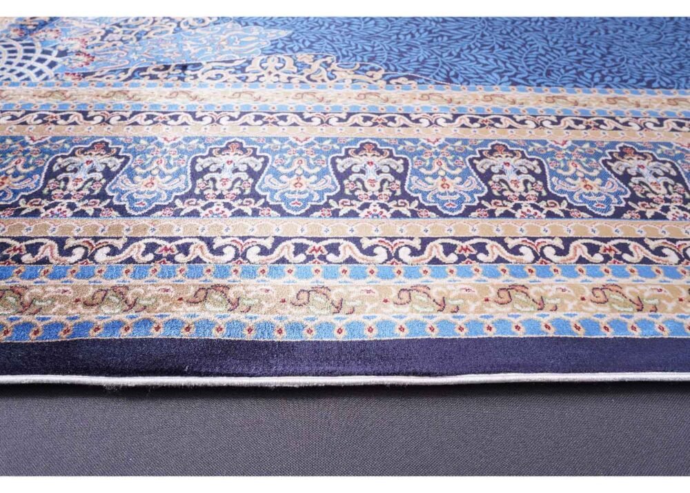 Large Blue Area Rug Oriental Medallion 6.5x9.8 ft Bamboo Silk - Rugs 1
