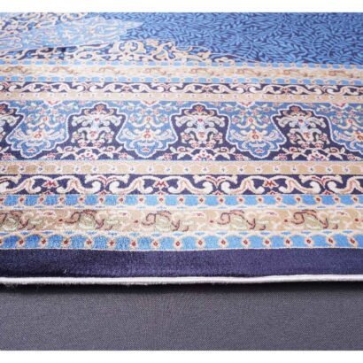 Large Blue Area Rug Oriental Medallion 6.5x9.8 ft Bamboo Silk - Rugs 1