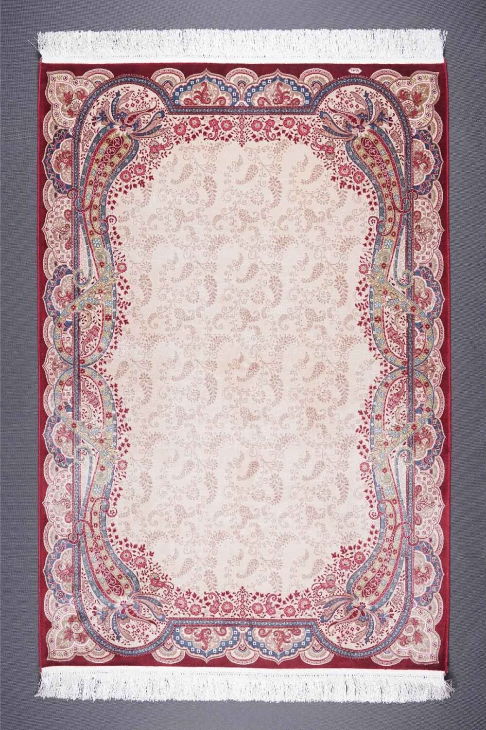 Medallion Beige and Red Rug 3.4x5 ft Bamboo Silk Oriental - Rugs 1