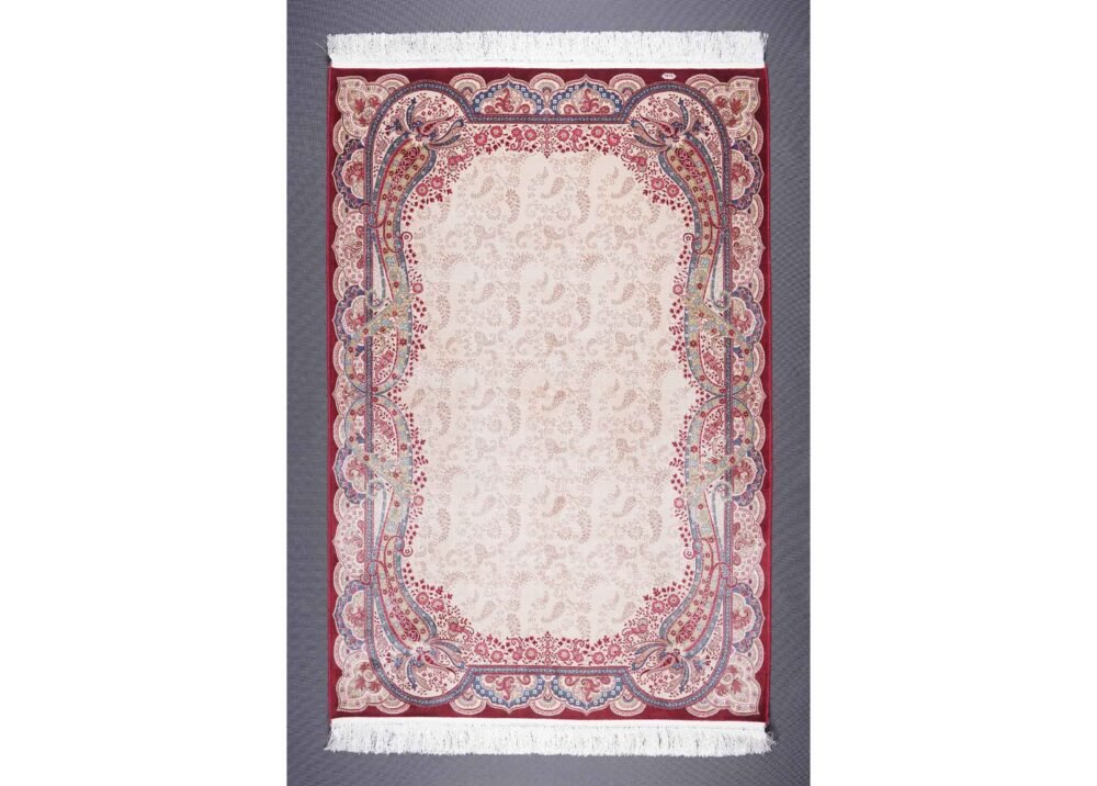 Medallion Beige and Red Rug 3.4x5 ft Bamboo Silk Oriental - Rugs 1