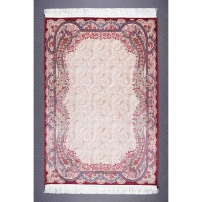 Medallion Beige and Red Rug 3.4x5 ft Bamboo Silk Oriental - Rugs 1