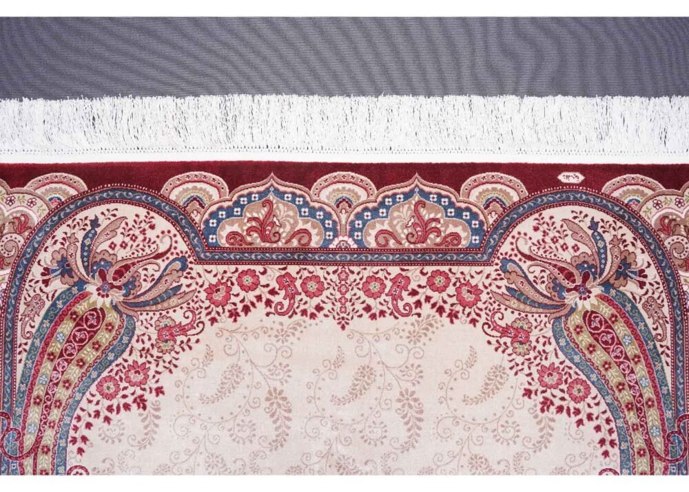 Medallion Beige and Red Rug 3.4x5 ft Bamboo Silk Oriental - Rugs 1