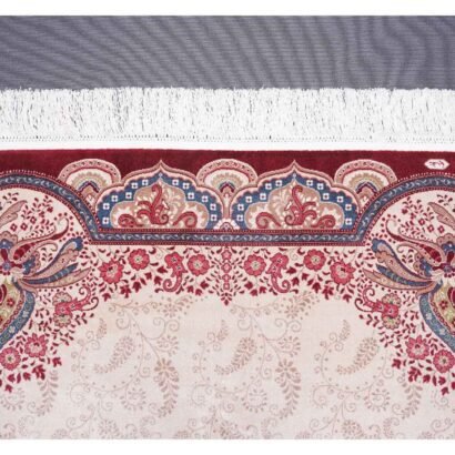 Medallion Beige and Red Rug 3.4x5 ft Bamboo Silk Oriental - Rugs 1
