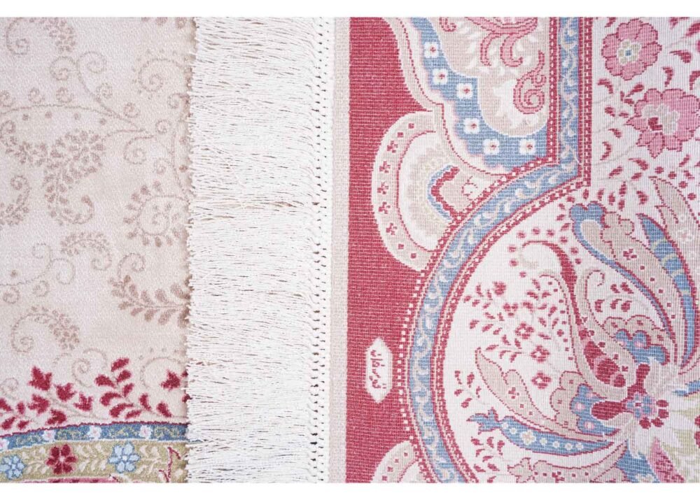 Medallion Beige and Red Rug 3.4x5 ft Bamboo Silk Oriental - Rugs 1