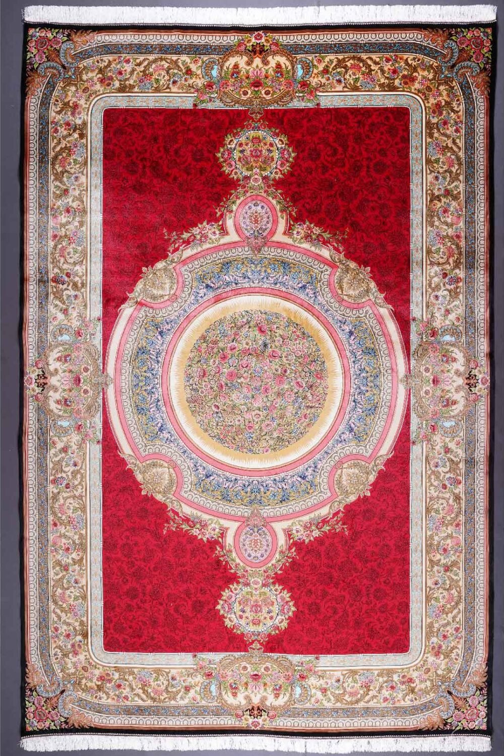 Medallion Red Dining Room Rug 6.5x9.8 ft Bamboo Silk - Rugs 1