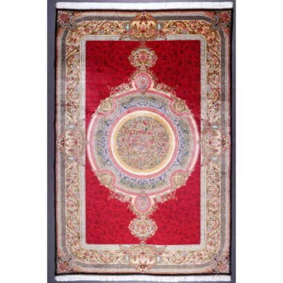 Medallion Red Dining Room Rug 6.5x9.8 ft Bamboo Silk - Rugs 1