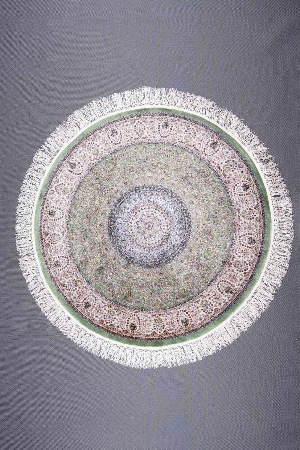 Medallion Round Fringe Rug 3.2x3.2 ft Green Bamboo Silk - Rugs 1