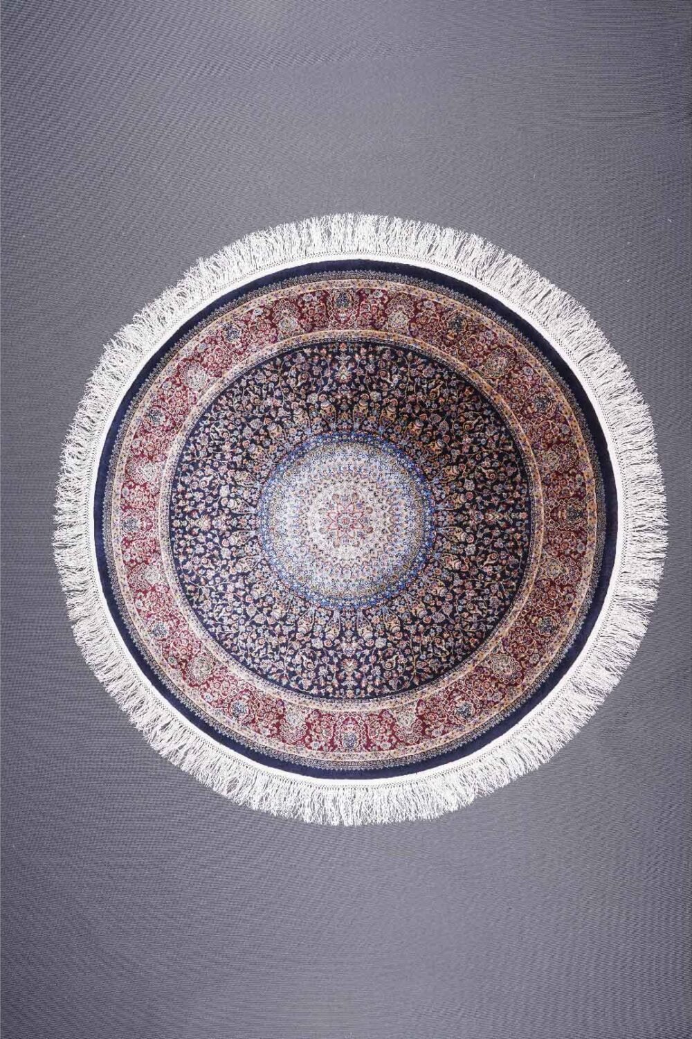 Medallion Round Rug with Fringe 3.2x3.2 ft Bamboo Silk Oriental - Rugs 1
