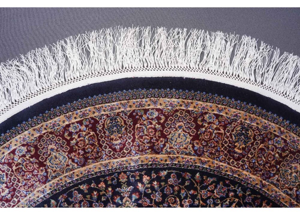 Medallion Round Rug with Fringe 3.2x3.2 ft Bamboo Silk Oriental - Rugs 1