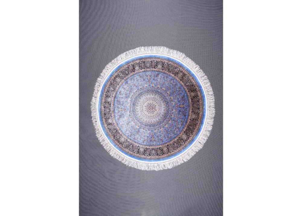 Medallion Round Rug with Tassels 3.2x3.2 ft Blue Bamboo Silk - Rugs 1