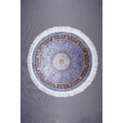 Medallion Round Rug with Tassels 3.2x3.2 ft Blue Bamboo Silk - Rugs 1