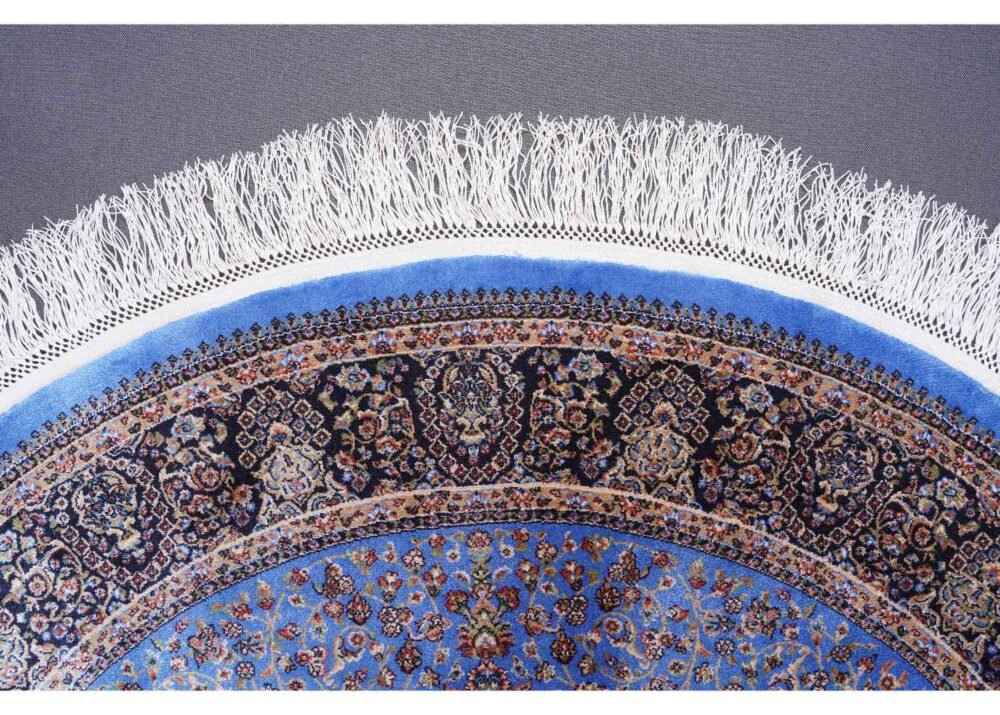 Medallion Round Rug with Tassels 3.2x3.2 ft Blue Bamboo Silk - Rugs 1