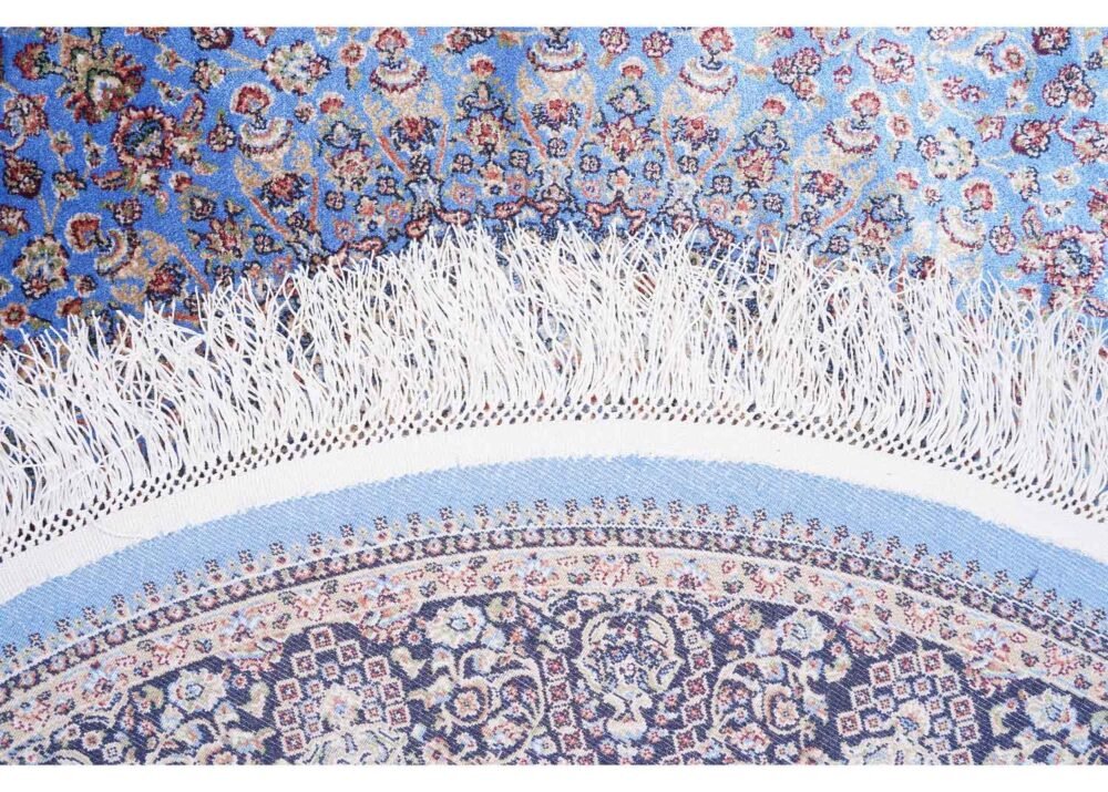 Medallion Round Rug with Tassels 3.2x3.2 ft Blue Bamboo Silk - Rugs 1