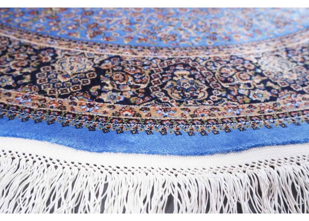 Medallion Round Rug with Tassels 3.2x3.2 ft Blue Bamboo Silk - Rugs 1
