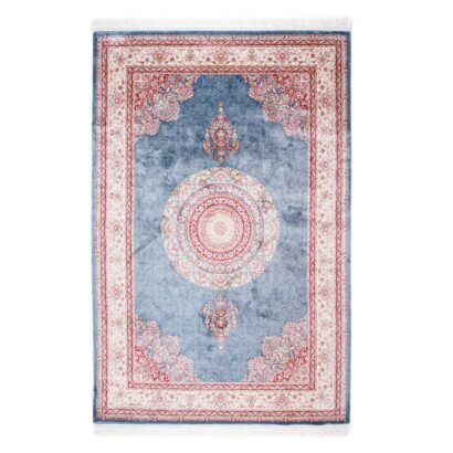 Medallion Washable Rug for Living Room Blue-Beige 4x6 ft Bamboo Silk - Rugs 1