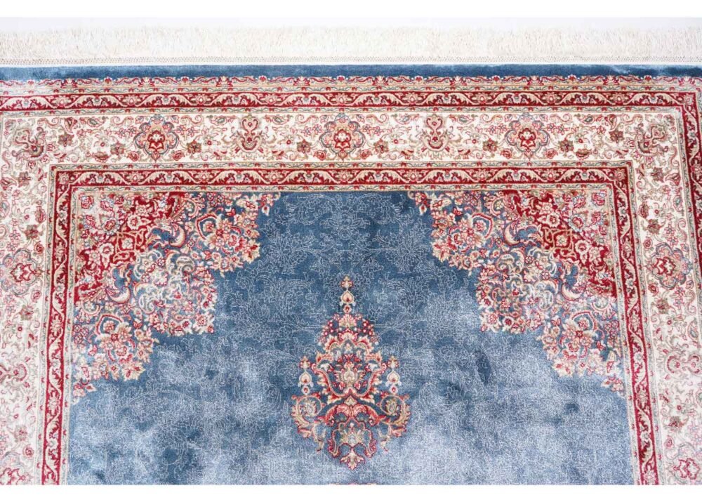 Medallion Washable Rug for Living Room Blue-Beige 4x6 ft Bamboo Silk - Rugs 1