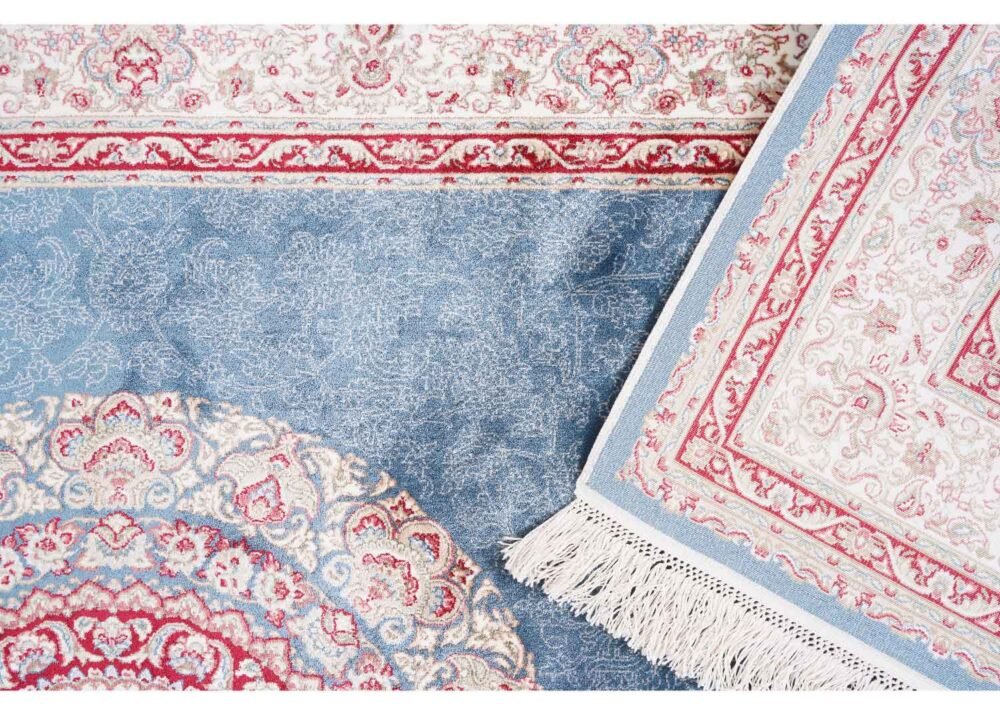 Medallion Washable Rug for Living Room Blue-Beige 4x6 ft Bamboo Silk - Rugs 1