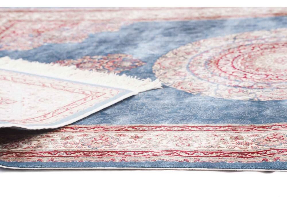 Medallion Washable Rug for Living Room Blue-Beige 4x6 ft Bamboo Silk - Rugs 1