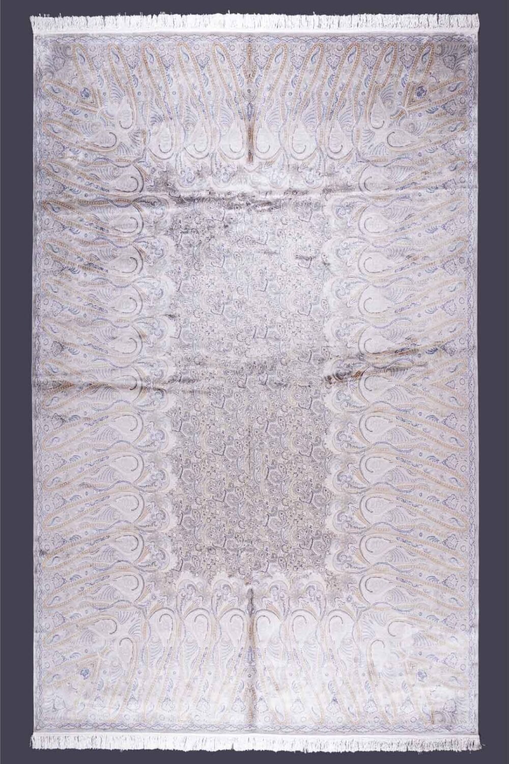 Modern Neutral Rug 11x7.8 ft Large Medallion Bamboo Silk - Rugs 1