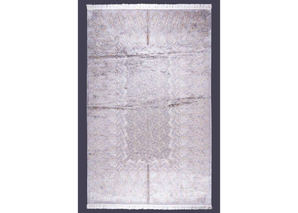 Modern Neutral Rug 11x7.8 ft Large Medallion Bamboo Silk - Rugs 1