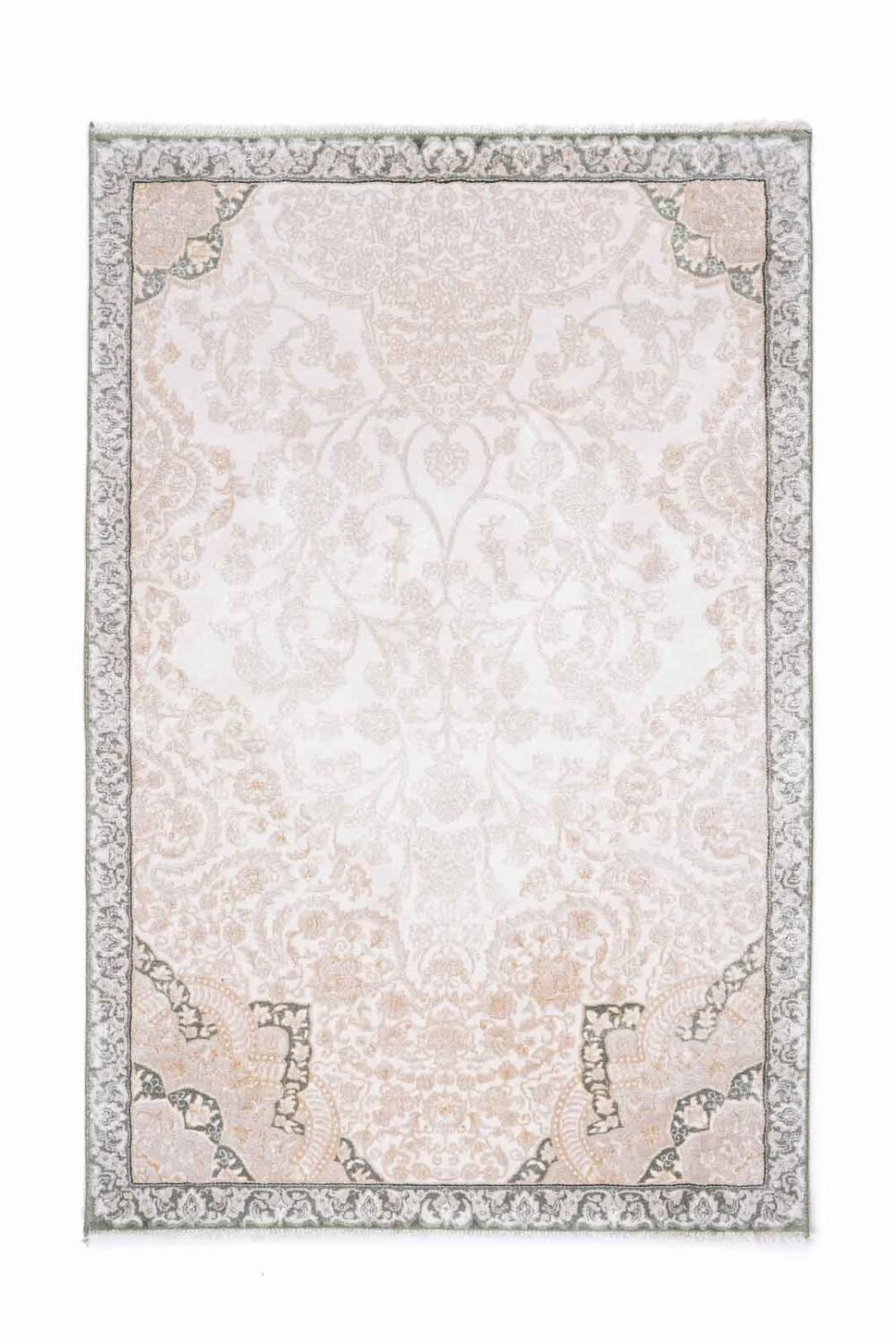Neutral Living Room Rug Beige Medallion 4x2.6 ft Bamboo Silk - Rugs 1
