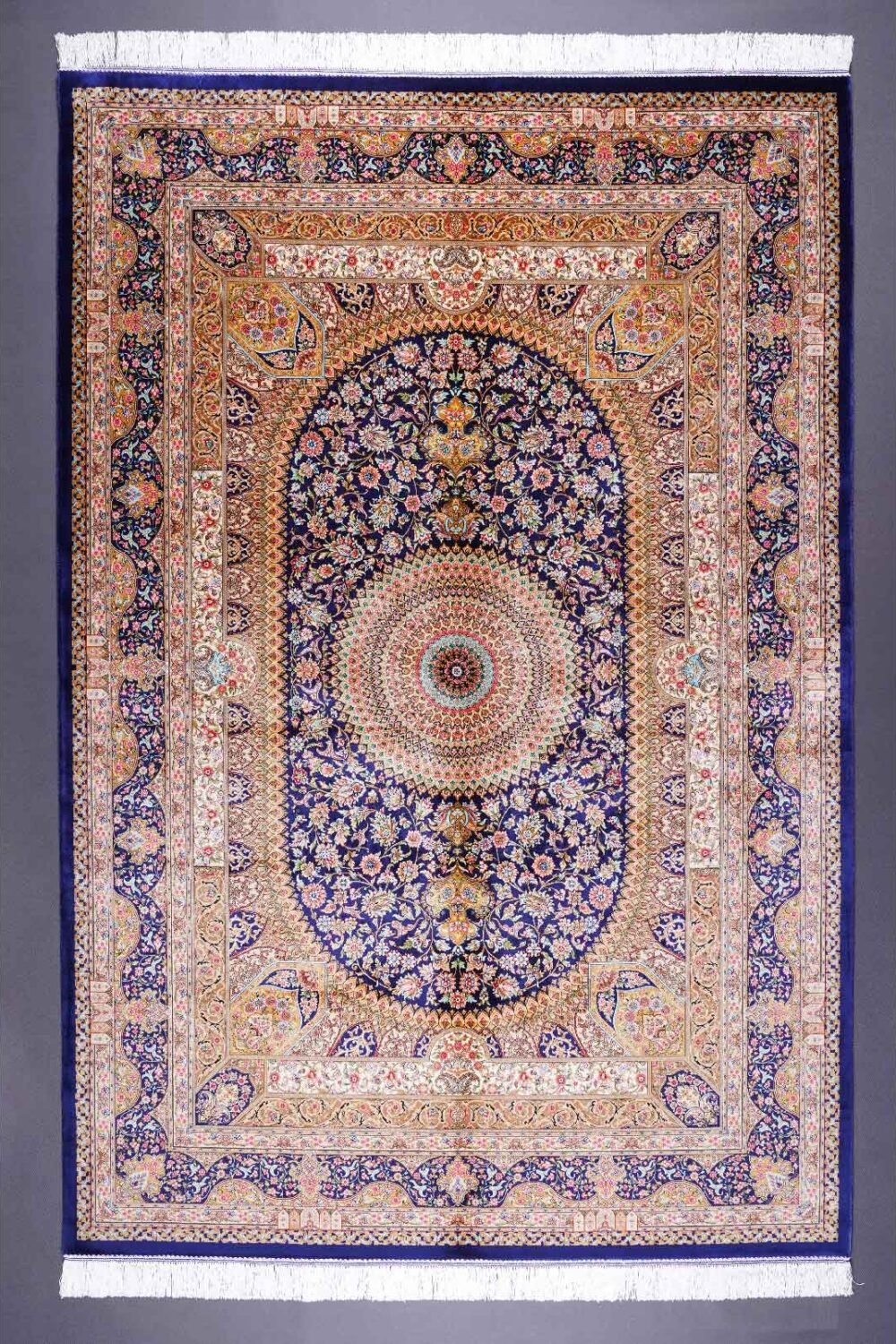 Oriental Blue Medallion Rug 4.9x7.3 ft Bamboo Silk - Rugs 1