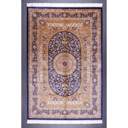 Oriental Blue Medallion Rug 4.9x7.3 ft Bamboo Silk - Rugs 1